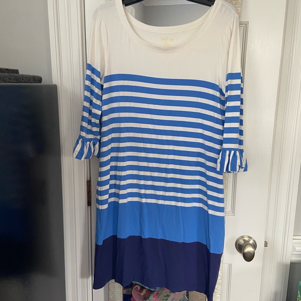 Lilly Pulitzer Striped Blue & White Casual Dress Size Large